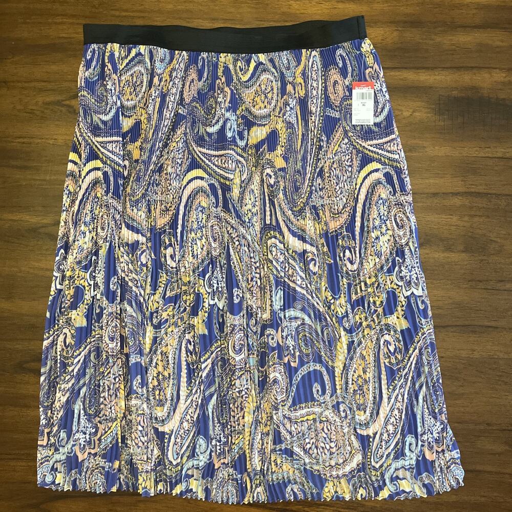 Jaclyn Smith Women’s Pleated Paisley Elastic Waist Knee Length Midi Skirt Sz XL